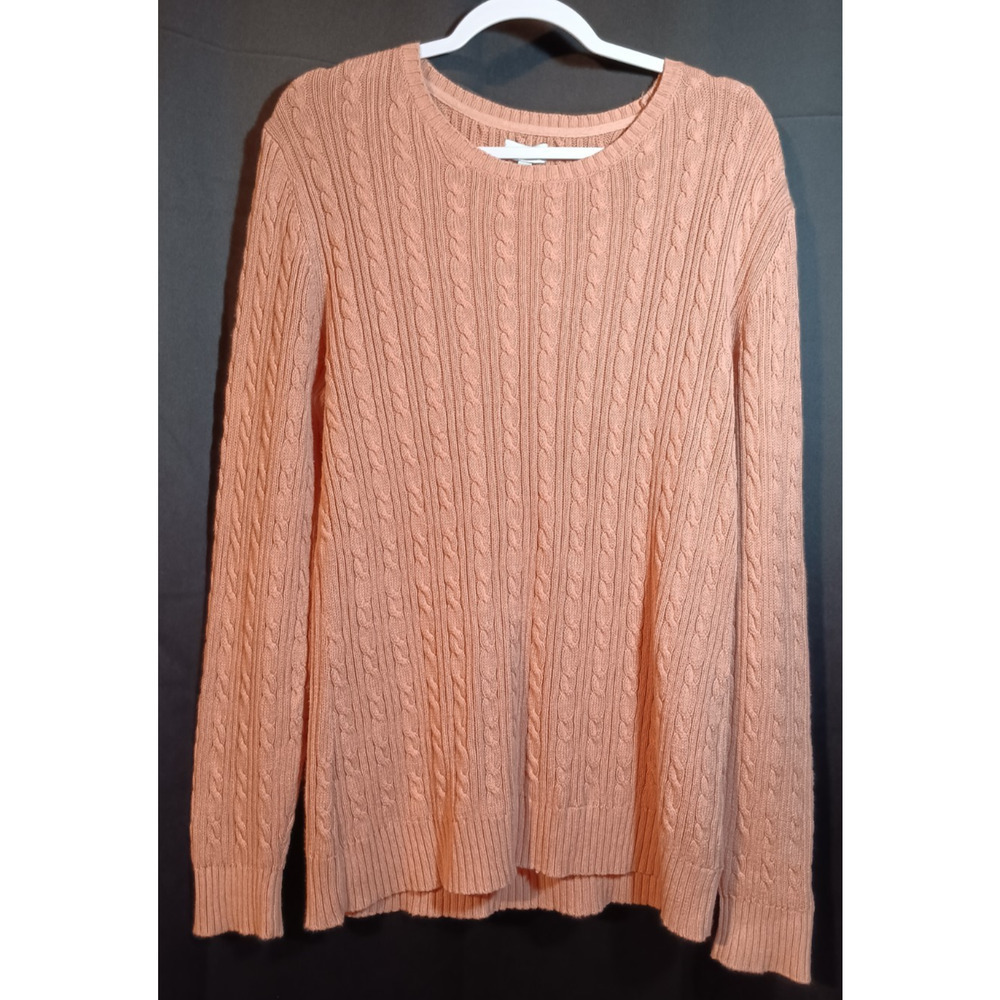 Mimi Maternity Sweater Size L Salmon Pink Cable Knit Long Sleeve Cozy Pullover
